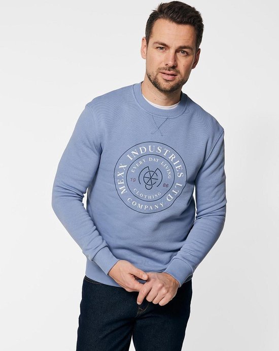 Crew Neck Sweatshirt With Print Mannen - Denim Blauw - Maat XL