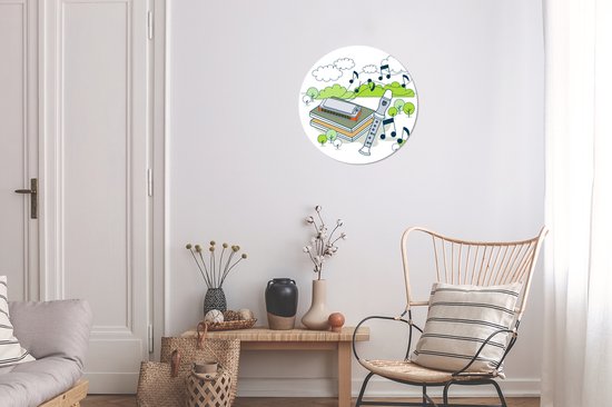 Illustrations d'une flûte avec arbres et notes de musique Cercle mural aluminium ⌀ 30 cm - Tirage photo sur cercle mural / cercle vivant / cercle de jardin (décoration murale)