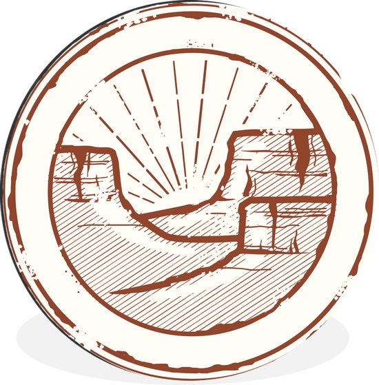 WallCircle - Wandcirkel - Muurcirkel - Illustratie van een stempel van de Grand Canyon - Aluminium - Dibond - ⌀ 30 cm - Binnen en Buiten
