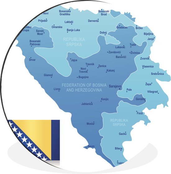 illustration de la Bosnie-Herzégovine dans une couleur bleue Cercle mural aluminium ⌀ 90 cm - impression photo sur cercle mural / cercle vivant / cercle de jardin (décoration murale)