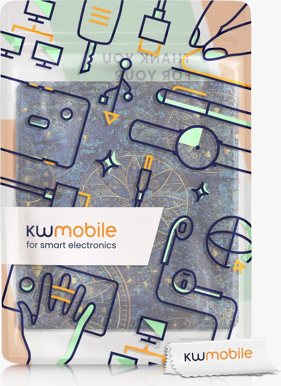 kwmobile e-reader hoesje geschikt voor Amazon Kindle Oasis 10. Generation hoes - E reader flip case met magnetische sluiting - Ereader cover - Mandala design in geel / donkerblauw van Merkloos — afbeelding 3