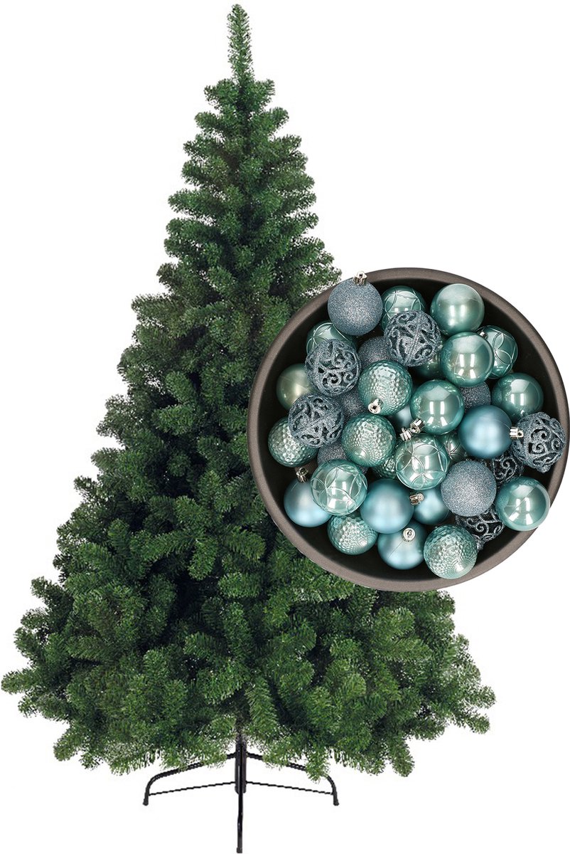 Bellatio Decorations kerstboom H180 cm - met kerstballen ijsblauw