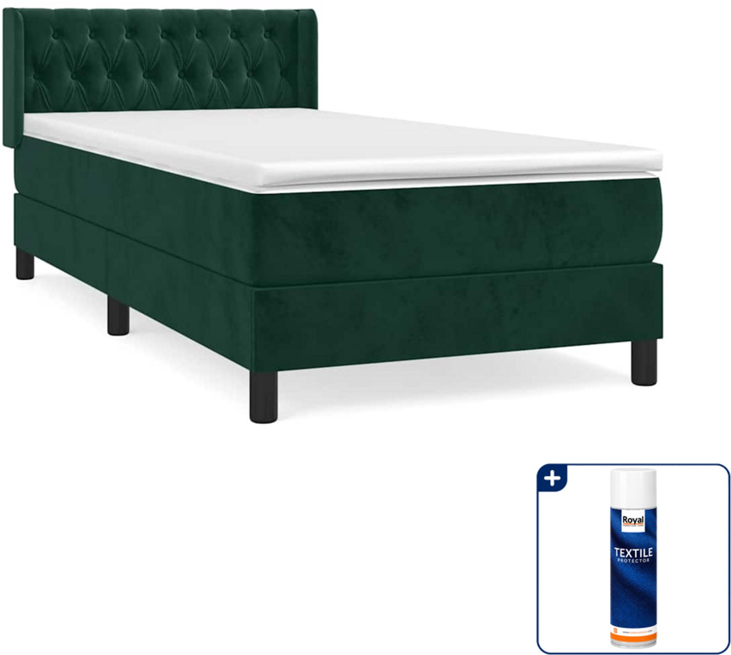 vidaXL boxspring met matras - 90 x 190 cm - fluweel - donkergroen - Inclusief textielbeschermer 500 ml