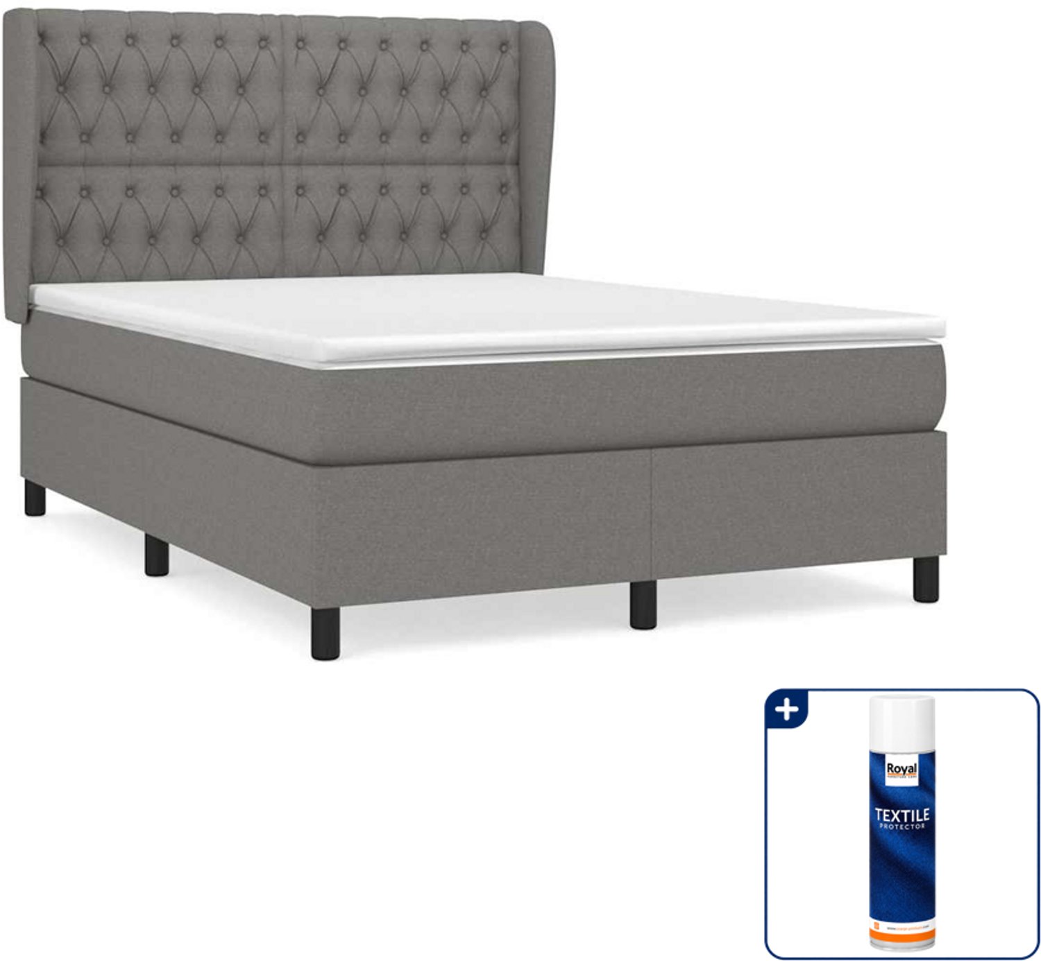 vidaXL boxspring met matras - Small double - 140 x 200 cm - donkergrijs - Inclusief textielbeschermer 500 ml