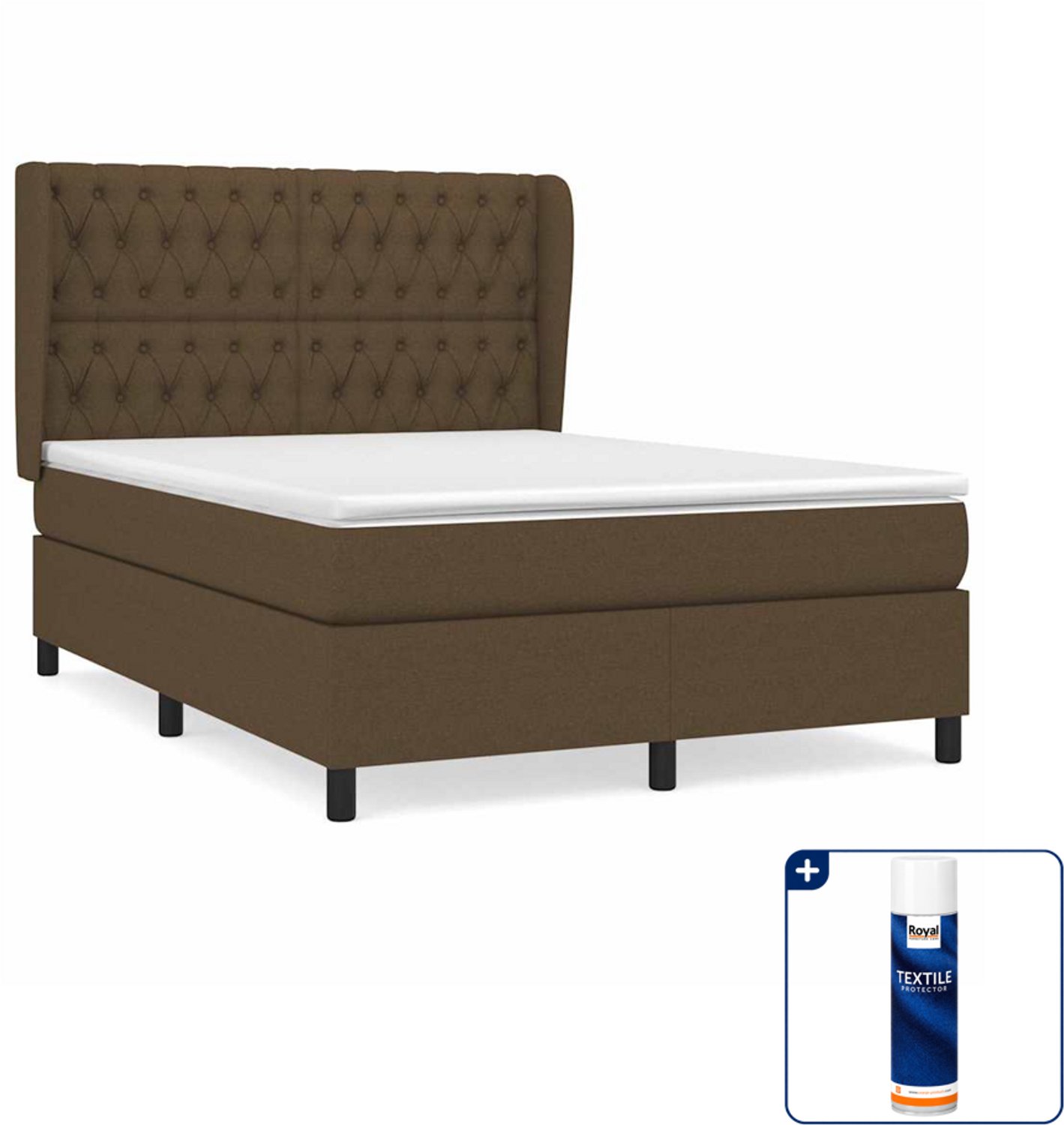 vidaXL Boxspring - 140 x 190 cm - stof - donkerbruin - Inclusief textielbeschermer 500 ml