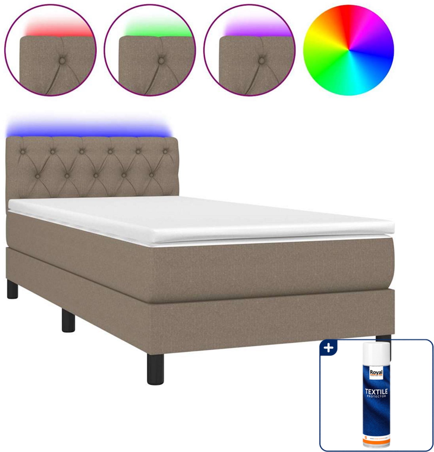 vidaXL Boxspring met matras en LED - 80 x 200 cm - taupe - Inclusief textielbeschermer 500 ml