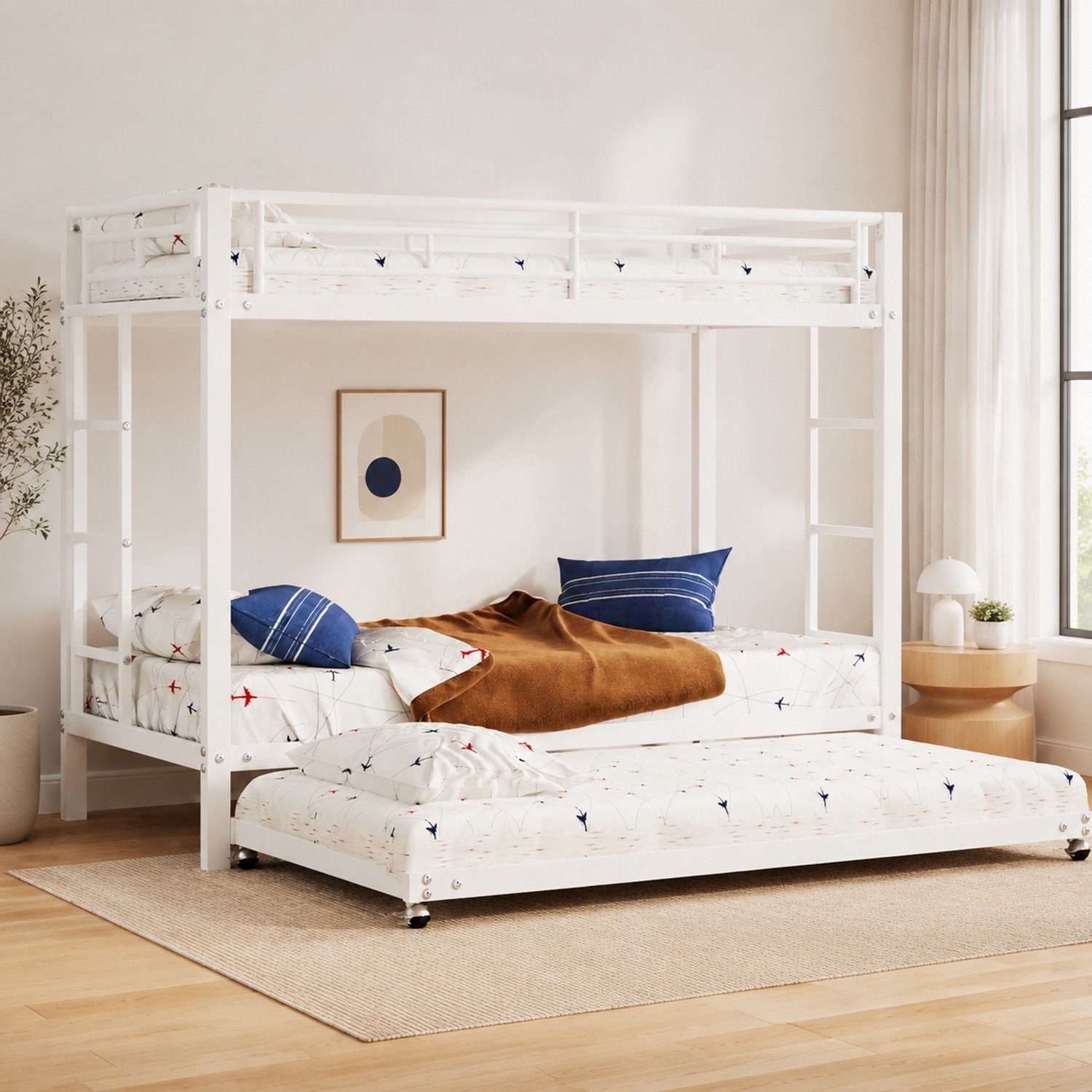 Maisentiel Wit metalen stapelbed met uitschuifbaar bed - 90 x 200 cm