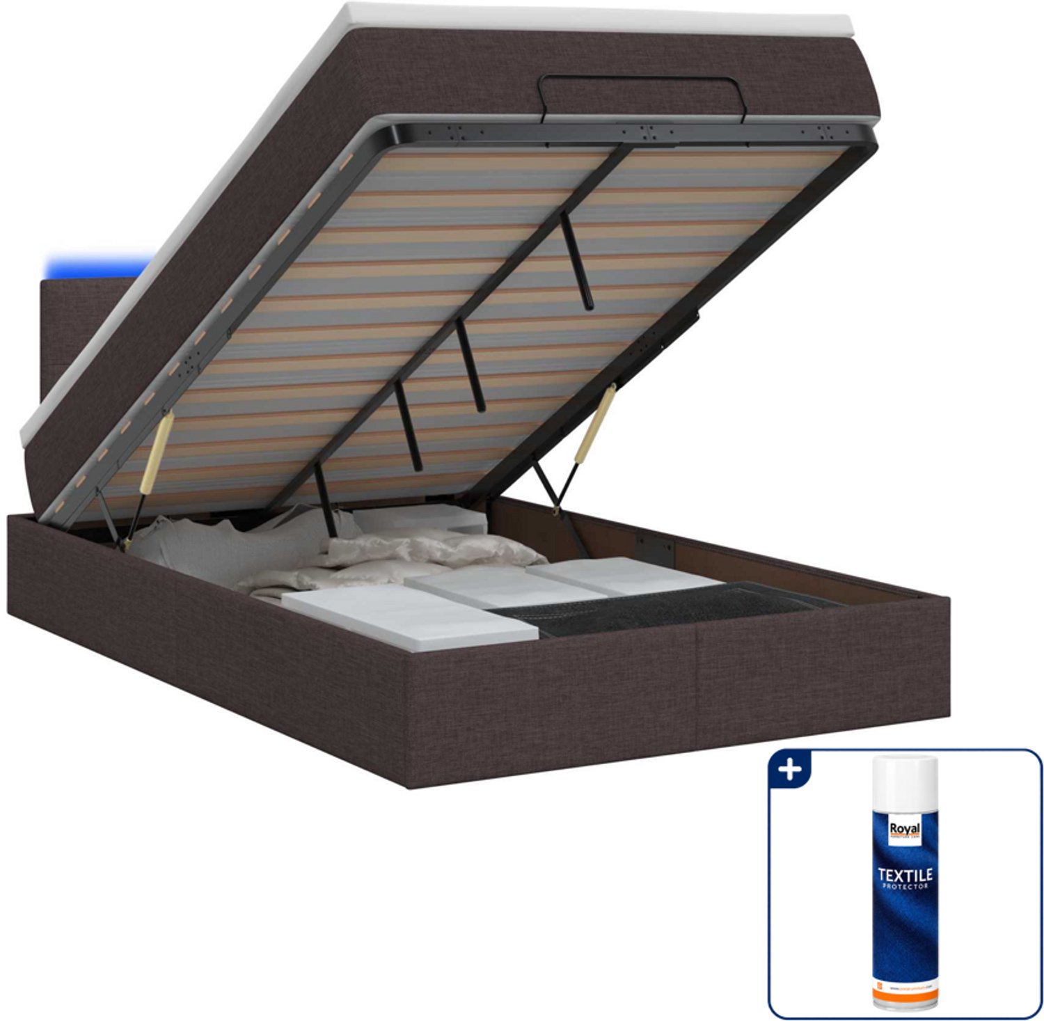vidaXL ottoman bed - 120 x 200 cm - donkerbruin - Inclusief textielbeschermer 500 ml