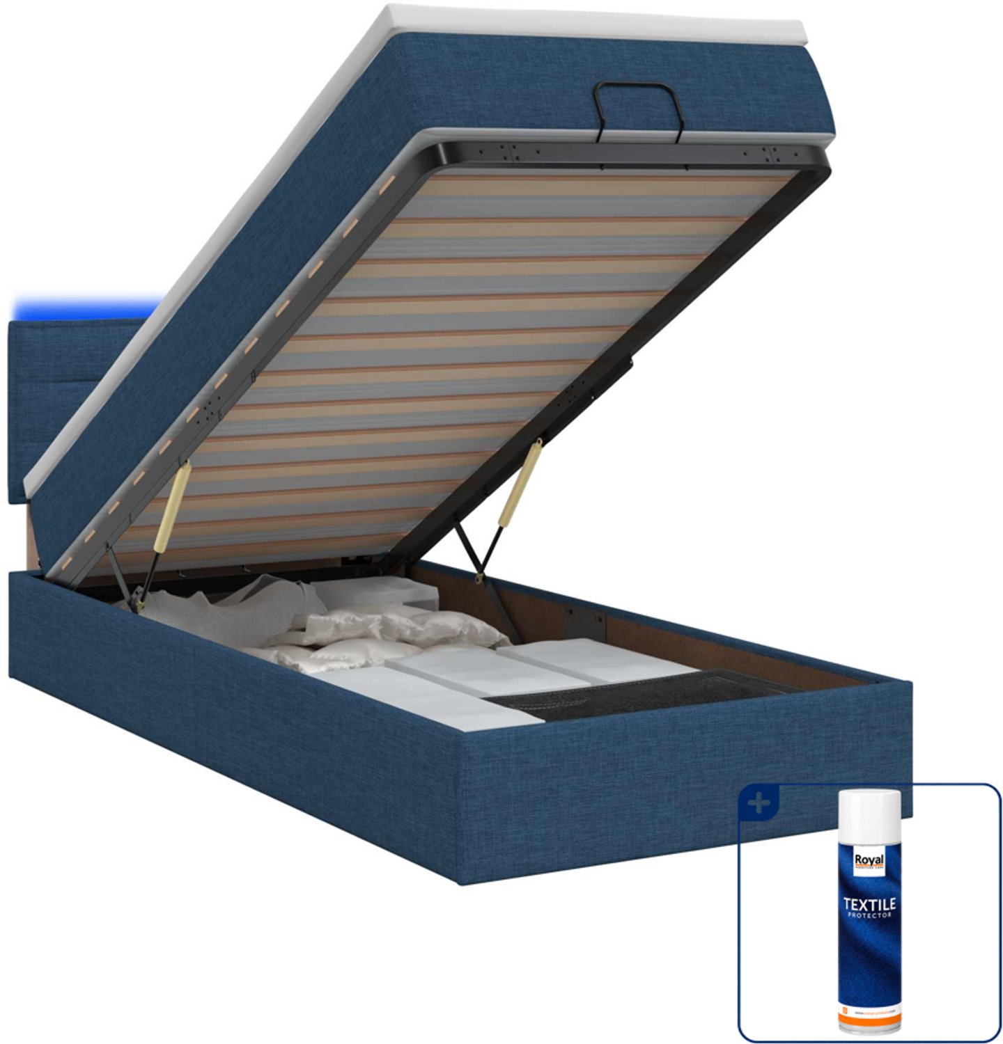 vidaXL ottoman bed - 90 x 190 cm - stof - blauw - Inclusief textielbeschermer 500 ml