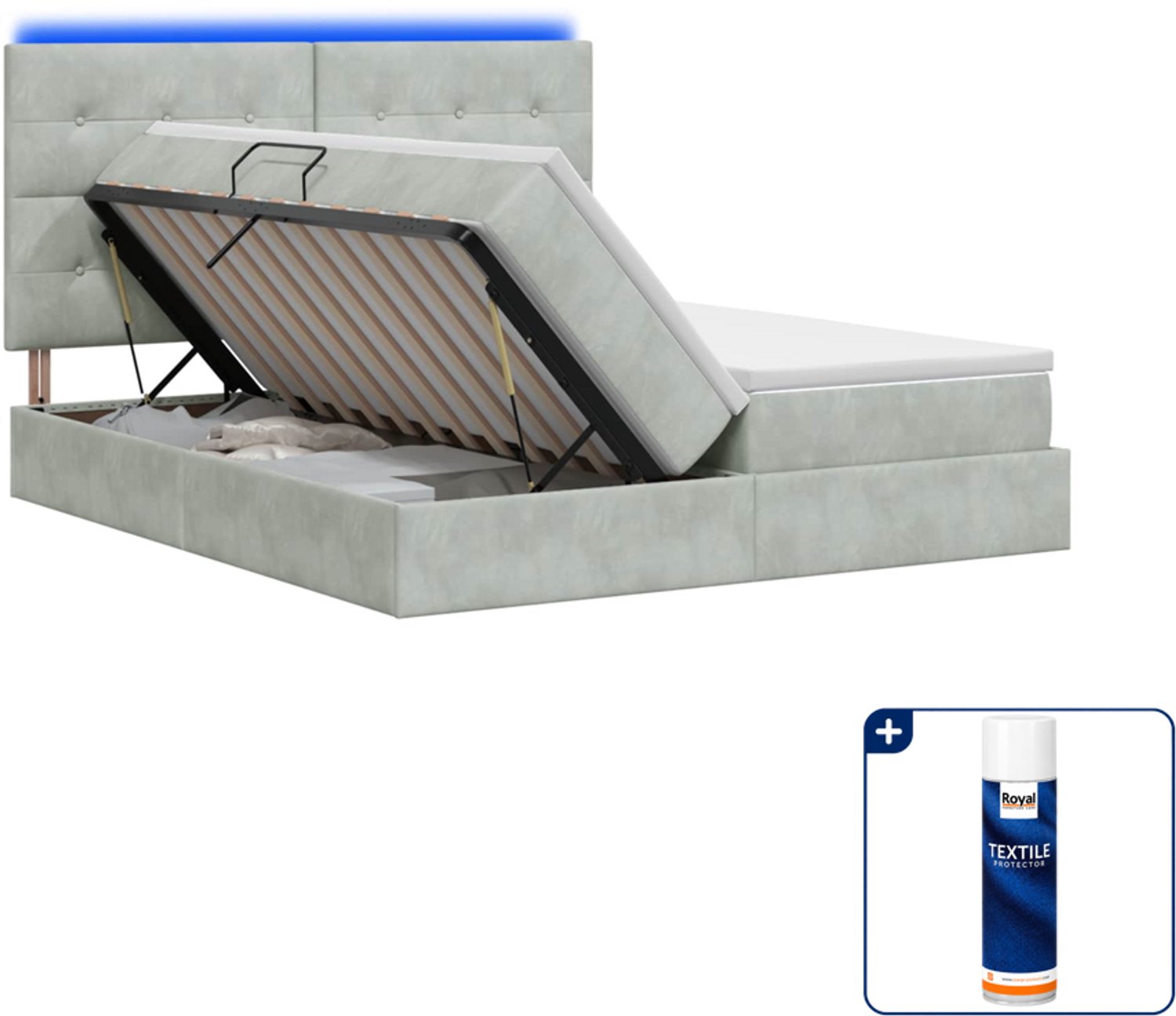 vidaXL LED opslagbed - Kingsize - 180 x 200 cm - lichtgrijs - Inclusief textielbeschermer 500 ml
