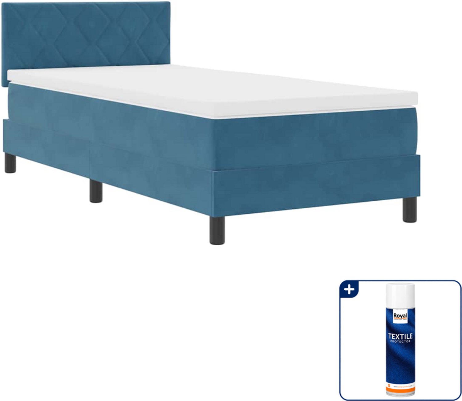 vidaXL LED boxspring 100 x 200 cm - fluweel - donkerblauw - Inclusief textielbeschermer 500 ml