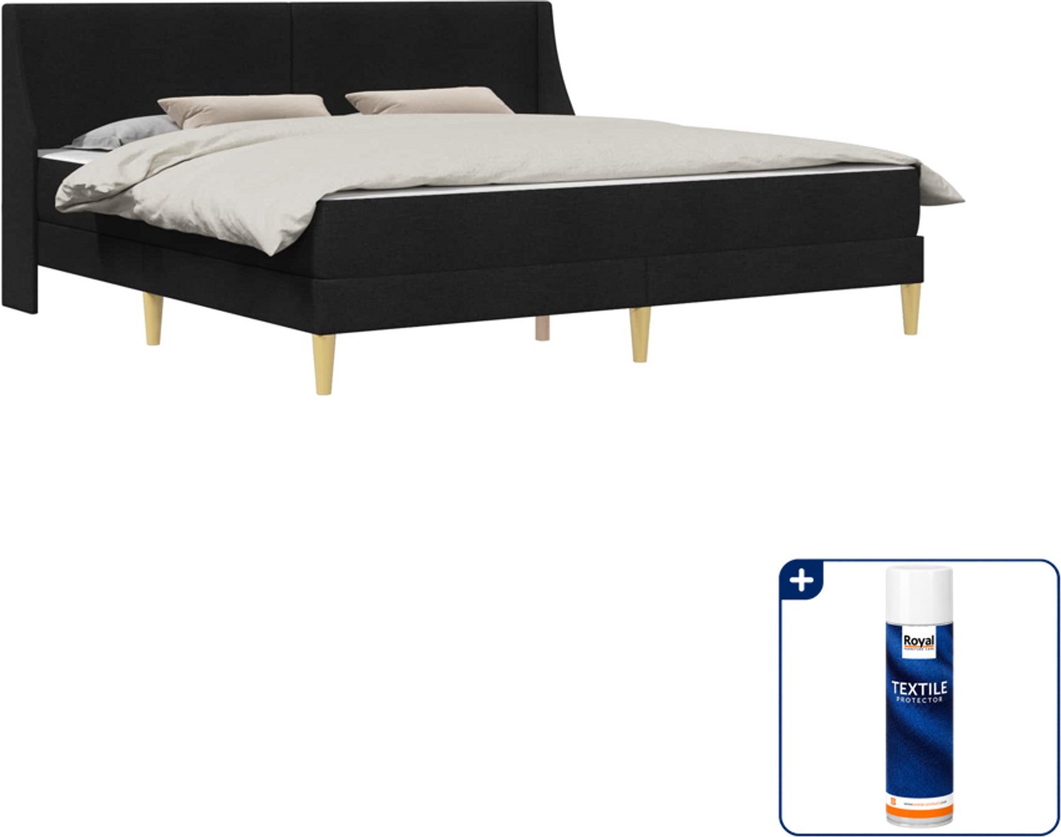 vidaXL Bedframe met matras Kingsize - 180 x 200 cm - zwart - Inclusief textielbeschermer 500 ml