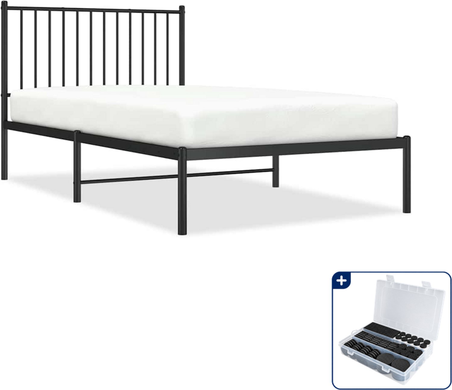 vidaXL bedframe - 100 x 190 cm - metaal - zwart - Inclusief antikrasvilt 177-delig