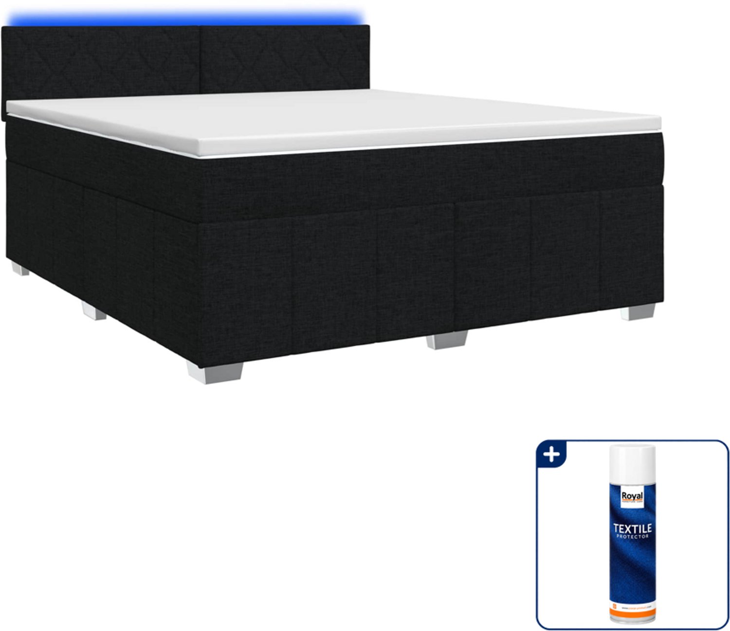 vidaXL Boxspringbed Kingsize - 180 x 200 cm - Zwart - Inclusief textielbeschermer 500 ml