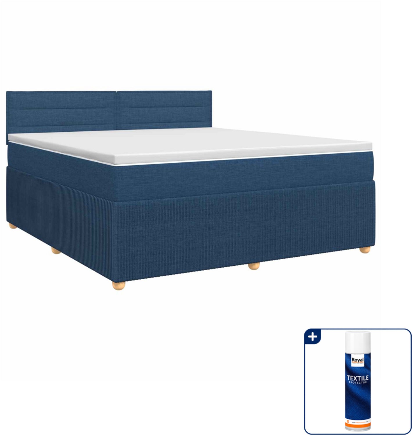 vidaXL boxspringbed Kingsize - 180 x 200 cm - blauw - Inclusief textielbeschermer 500 ml
