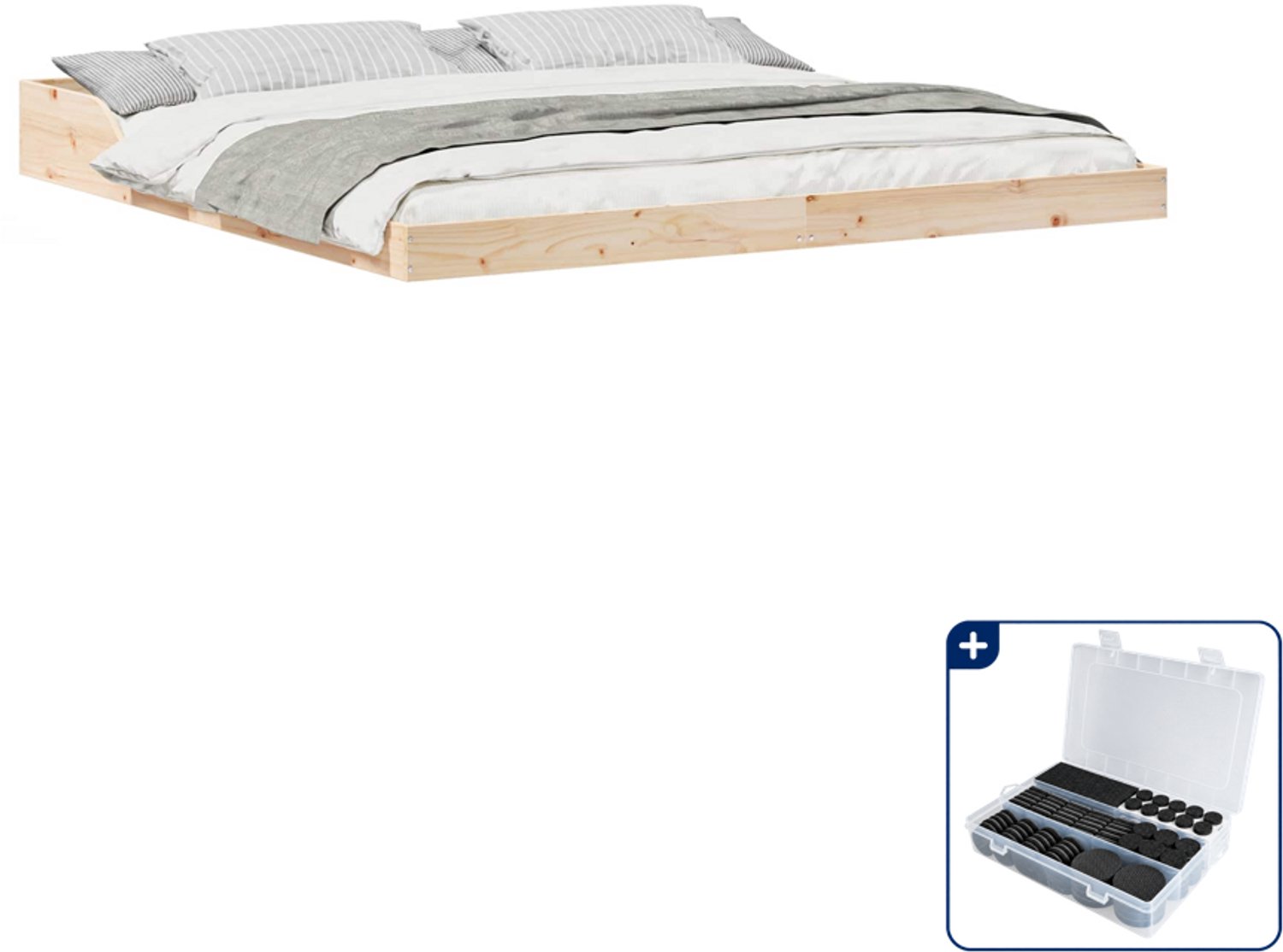 vidaXL Kingsize bedframe 180 x 210 cm - massief grenenhout - bruin - Inclusief antikrasvilt 177-delig