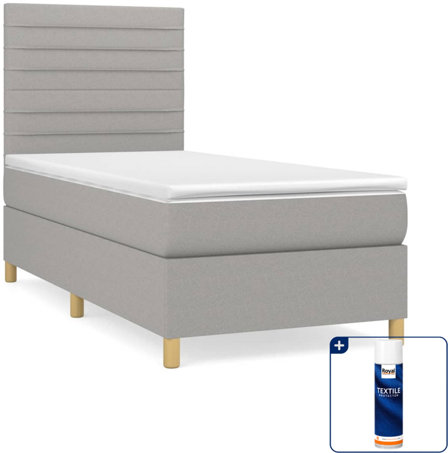 vidaXL Boxspring - 100 x 200 cm - stof - lichtgrijs - Inclusief textielbeschermer 500 ml