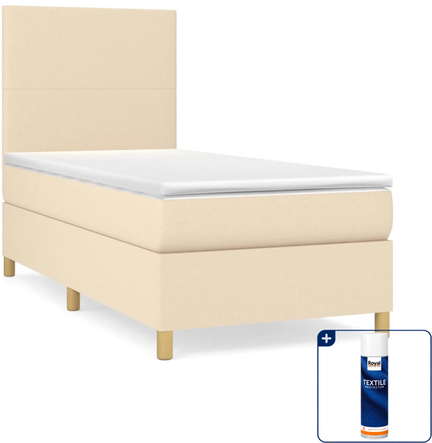 vidaXL boxspring met matras 100 x 200 cm - stof - crème - Inclusief textielbeschermer 500 ml