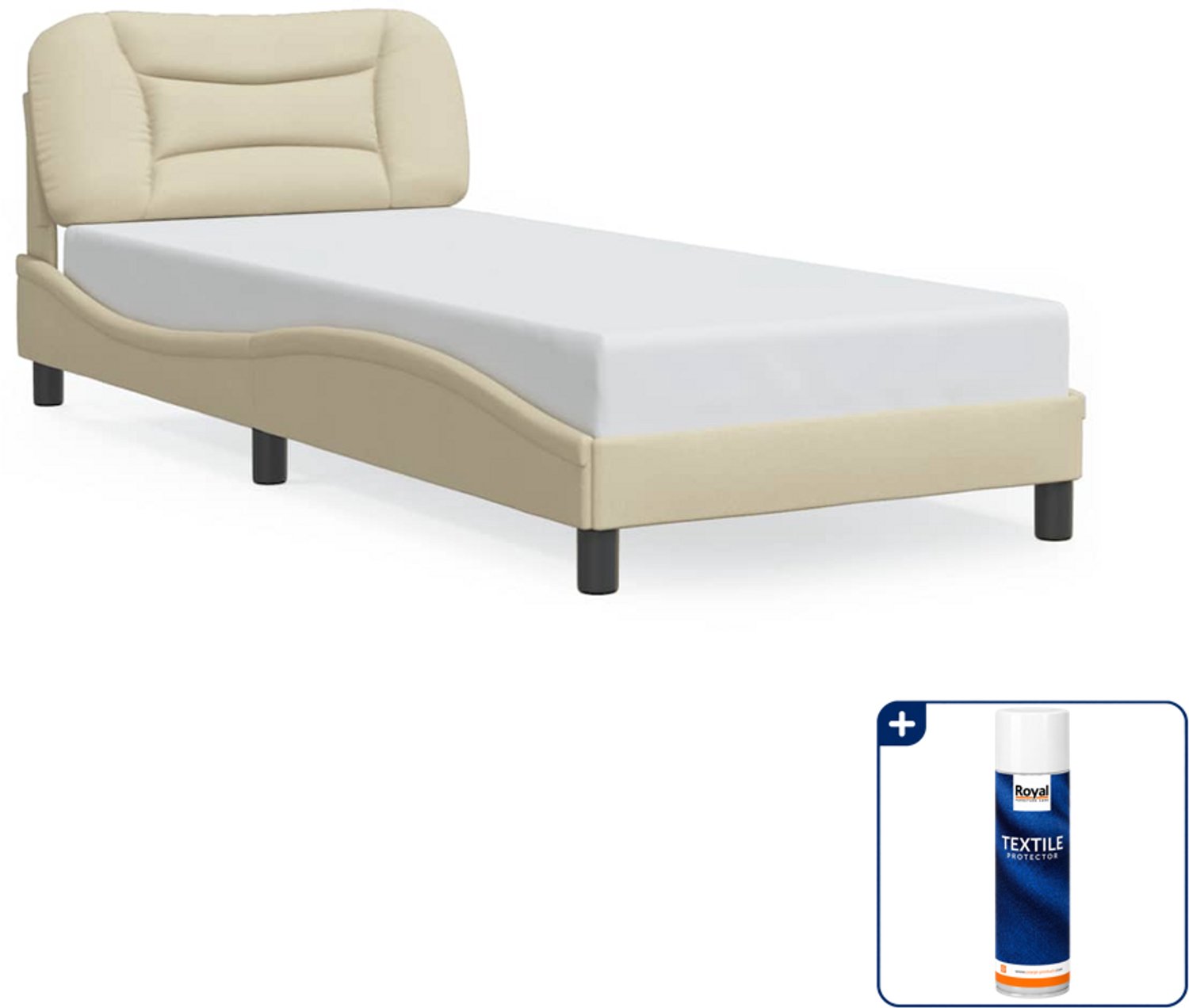 vidaXL Bedframe Hvar - 90 x 190 cm - stof - crèmekleurig - Inclusief textielbeschermer 500 ml Grijs