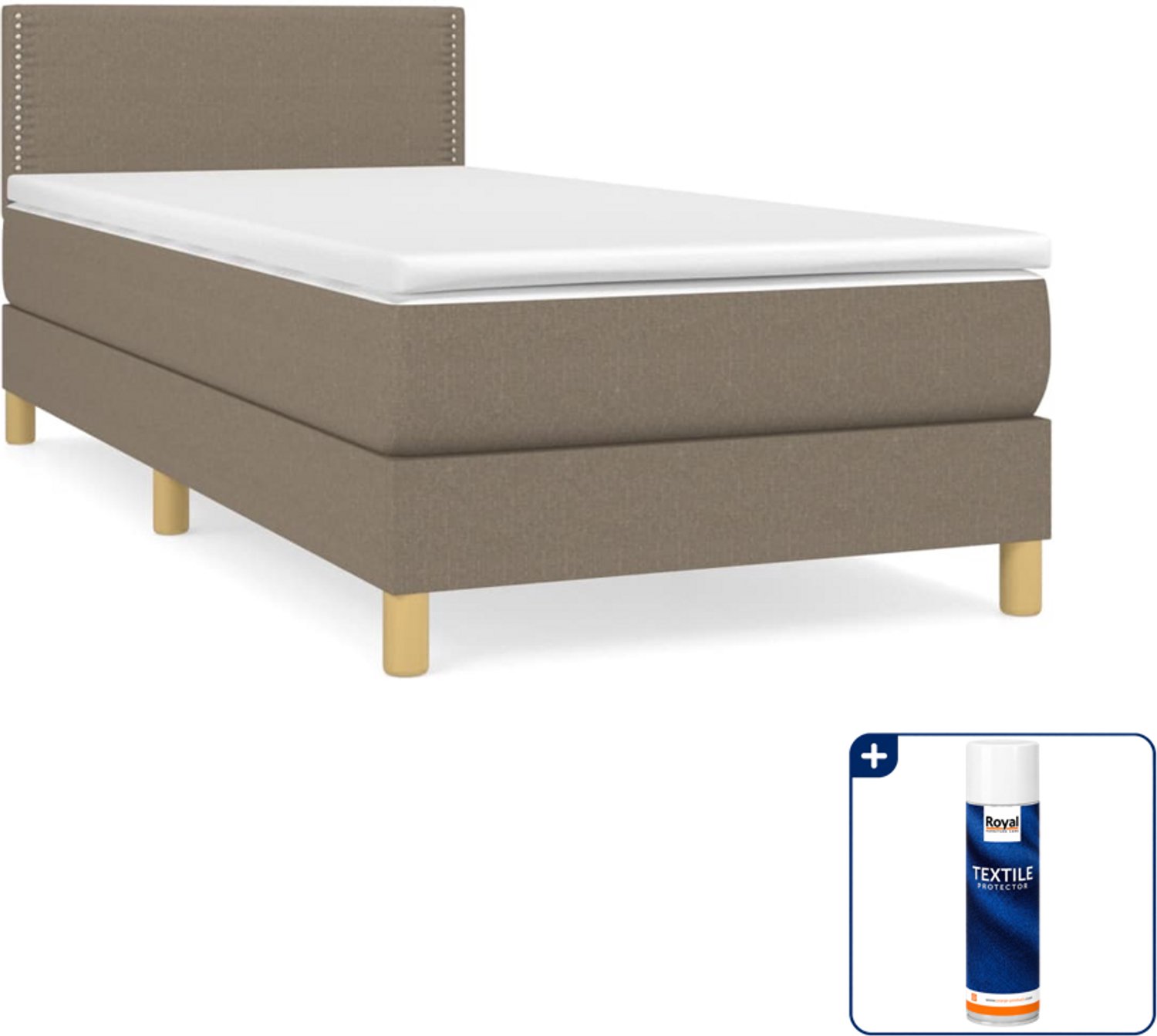 vidaXL boxspring met matras - 90 x 190 cm - taupe - Inclusief textielbeschermer 500 ml