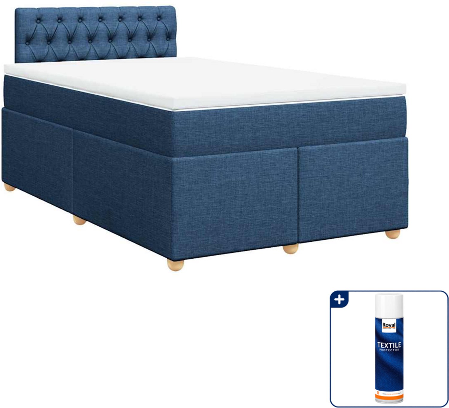 vidaXL boxspring met matras 120 x 190 cm - blauw - Inclusief textielbeschermer 500 ml