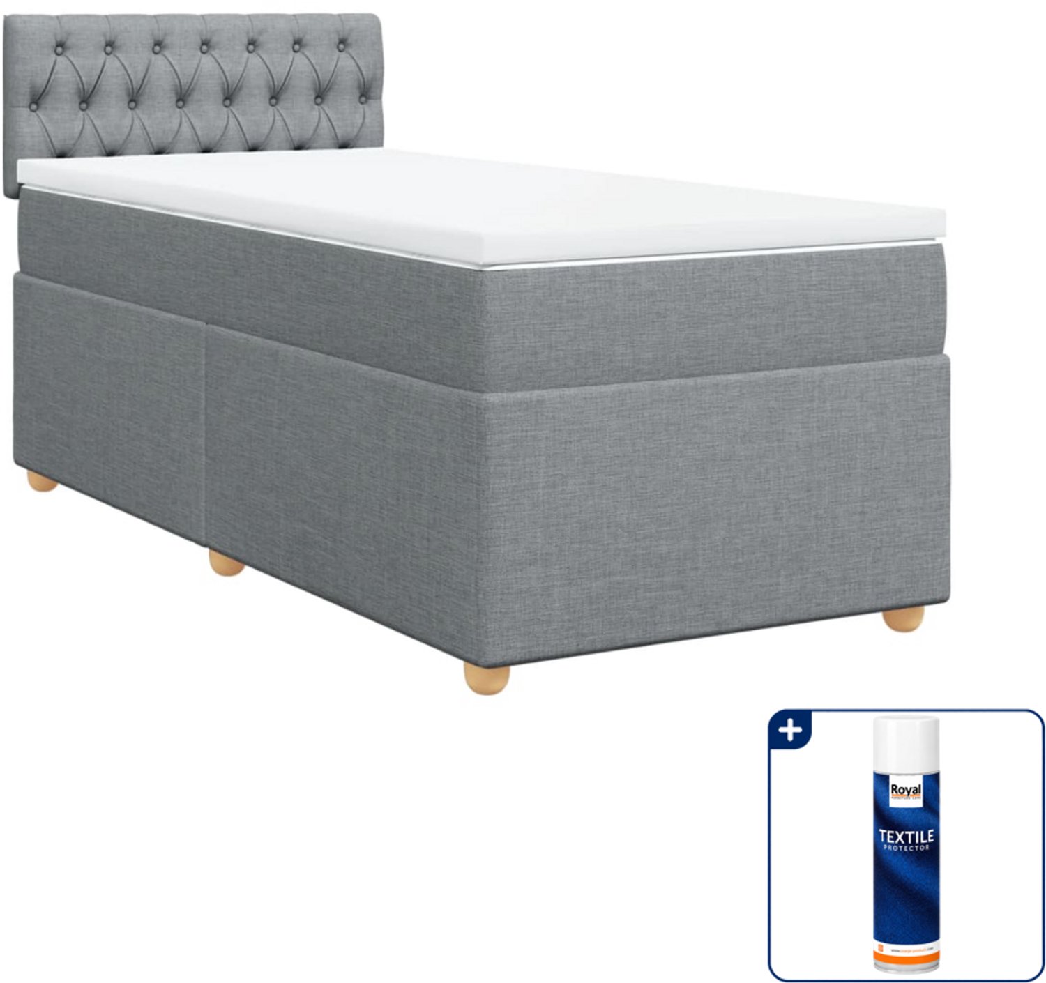 vidaXL boxspring met matras - 90 x 190 cm - stof - lichtgrijs - Inclusief textielbeschermer 500 ml