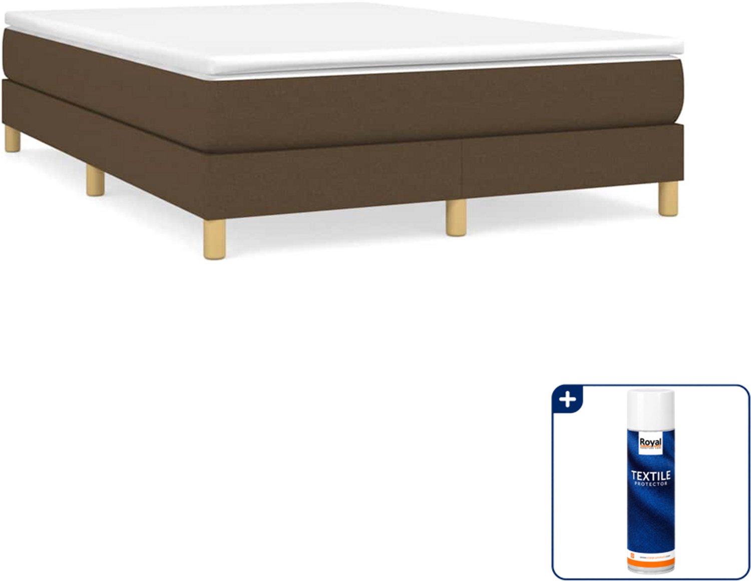 vidaXL boxspring met matras - Small double - 140 x 200 cm - donkerbruin - Inclusief textielbeschermer 500 ml