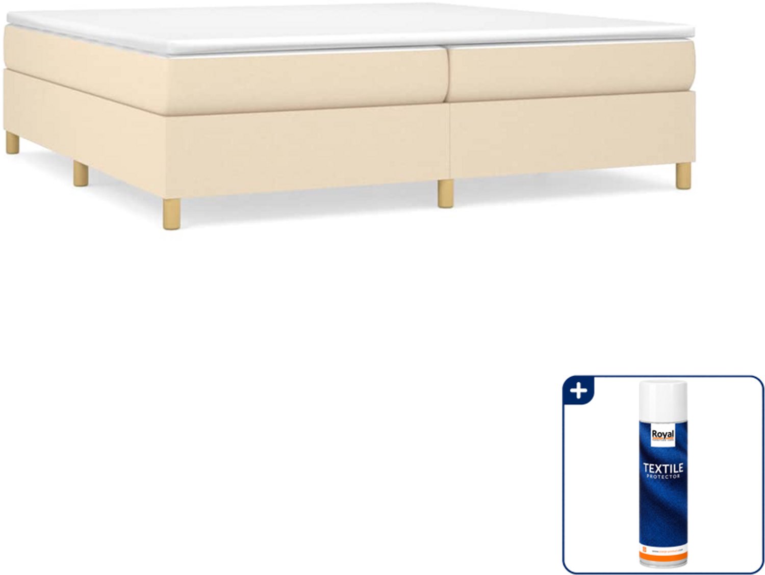 vidaXL Boxspring - Super kingsize - 200 x 200 cm - crème - Inclusief textielbeschermer 500 ml