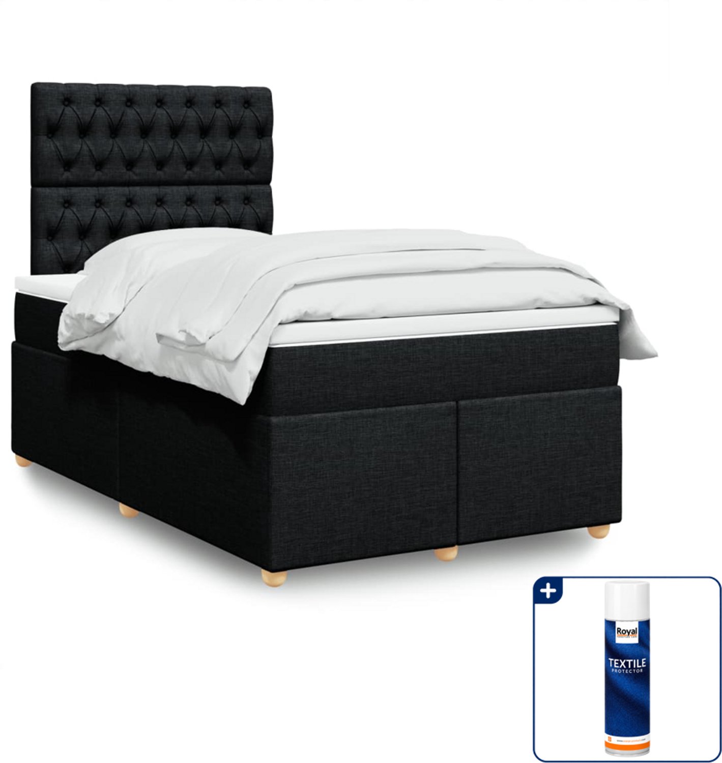 vidaXL boxspring met matras 120 x 200 cm - stof - zwart - Inclusief textielbeschermer 500 ml