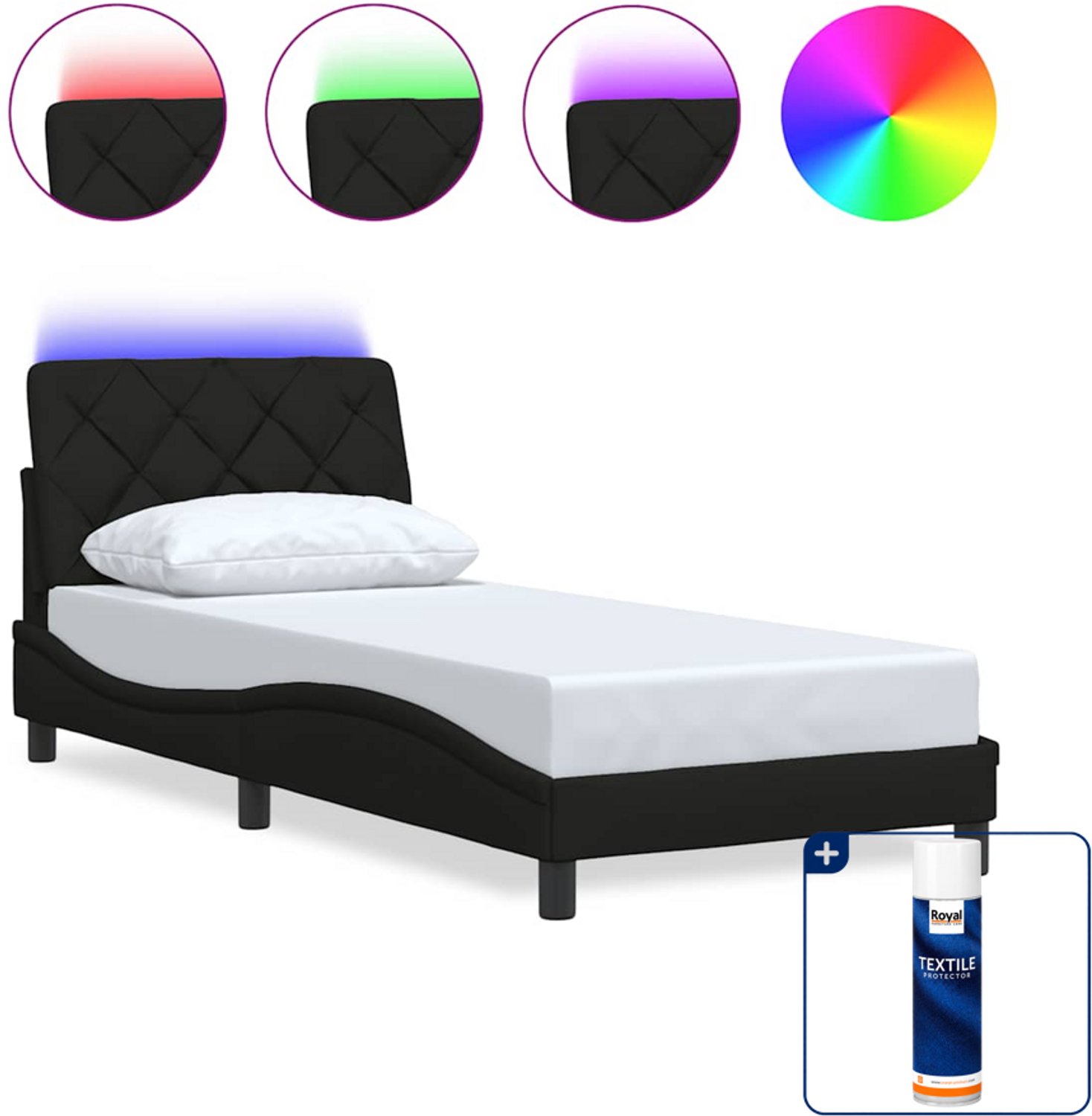 vidaXL bedframe met LED - 90 x 190 cm - stof - zwart - Inclusief textielbeschermer 500 ml