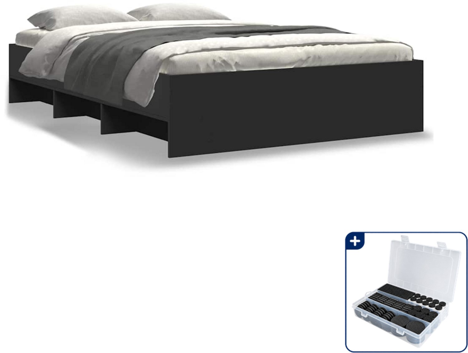 vidaXL bedframe - 120 x 190 cm - bewerkt hout - zwart - Inclusief antikrasvilt 177-delig Wit