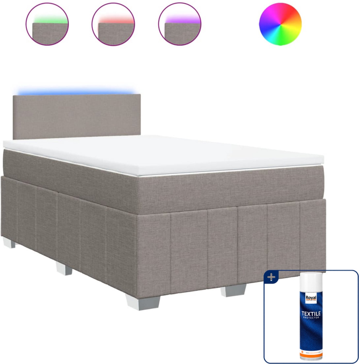 vidaXL boxspring met matras en LED - 120 x 190 cm - stof - taupe - Inclusief textielbeschermer 500 ml