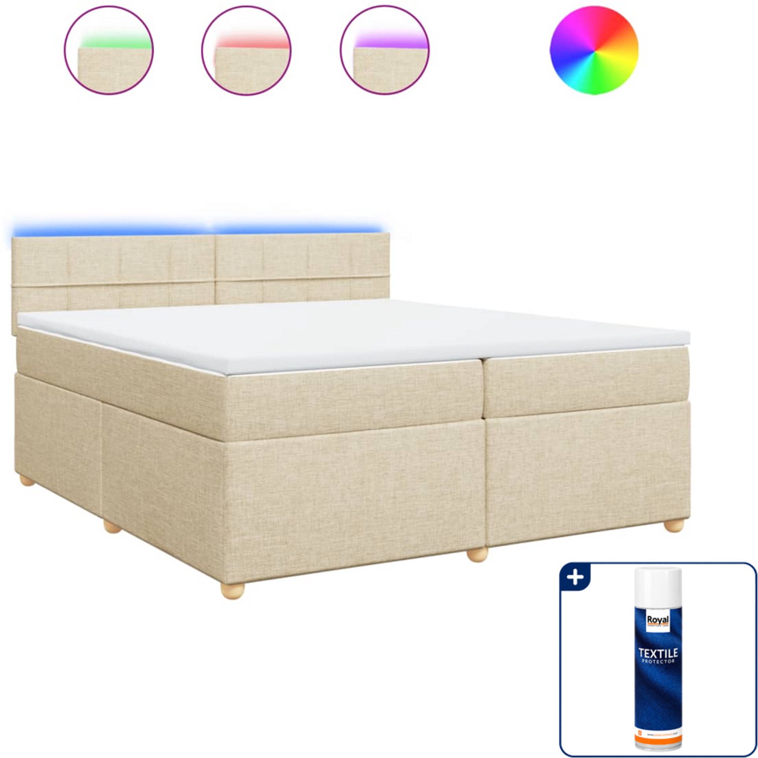 vidaXL boxspring met matras - super kingsize - 200 x 200 cm - crème - Inclusief textielbeschermer 500 ml