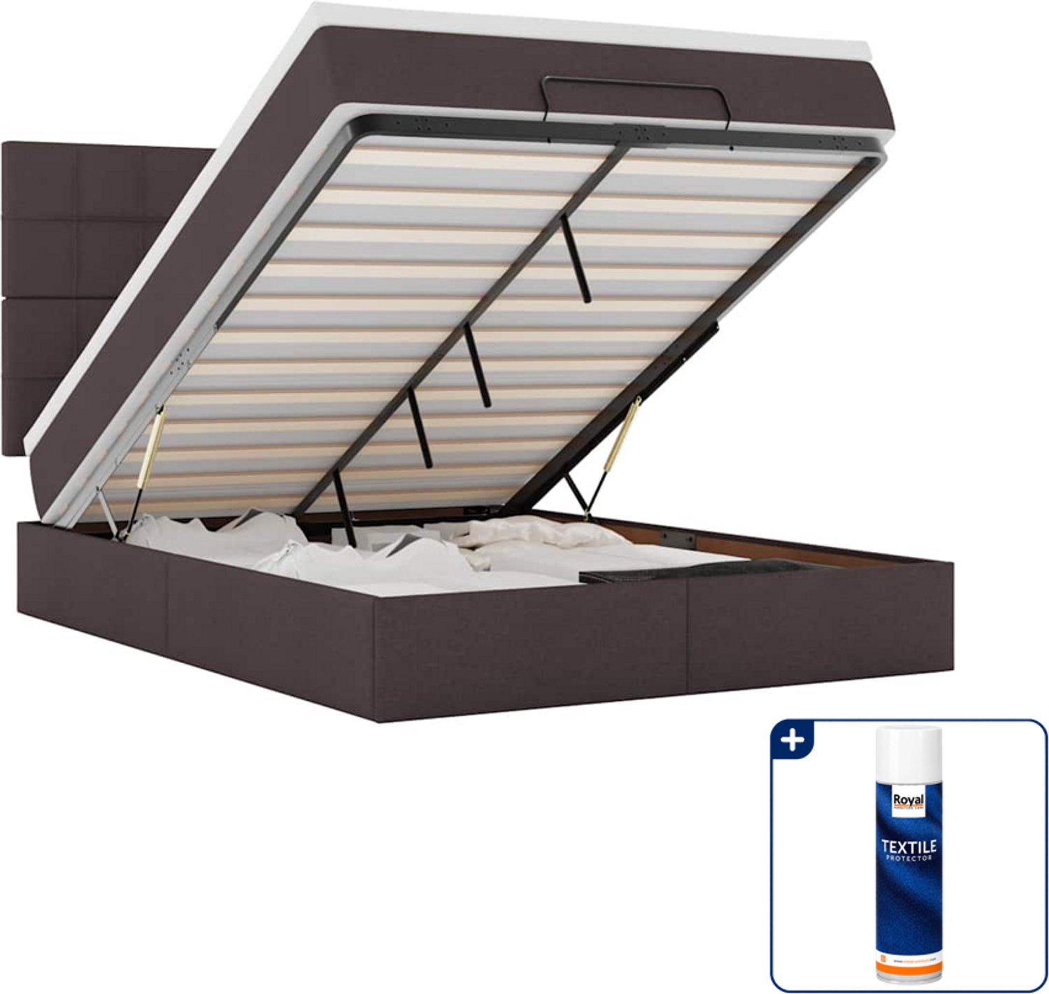 vidaXL ottoman bed - Small double - 140 x 200 cm - donkerbruin - Inclusief textielbeschermer 500 ml Groen