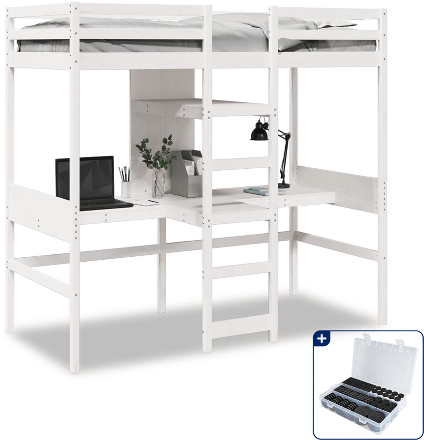 vidaXL hoogslaper - 75 x 190 cm - massief grenenhout - wit - Inclusief antikrasvilt 177-delig