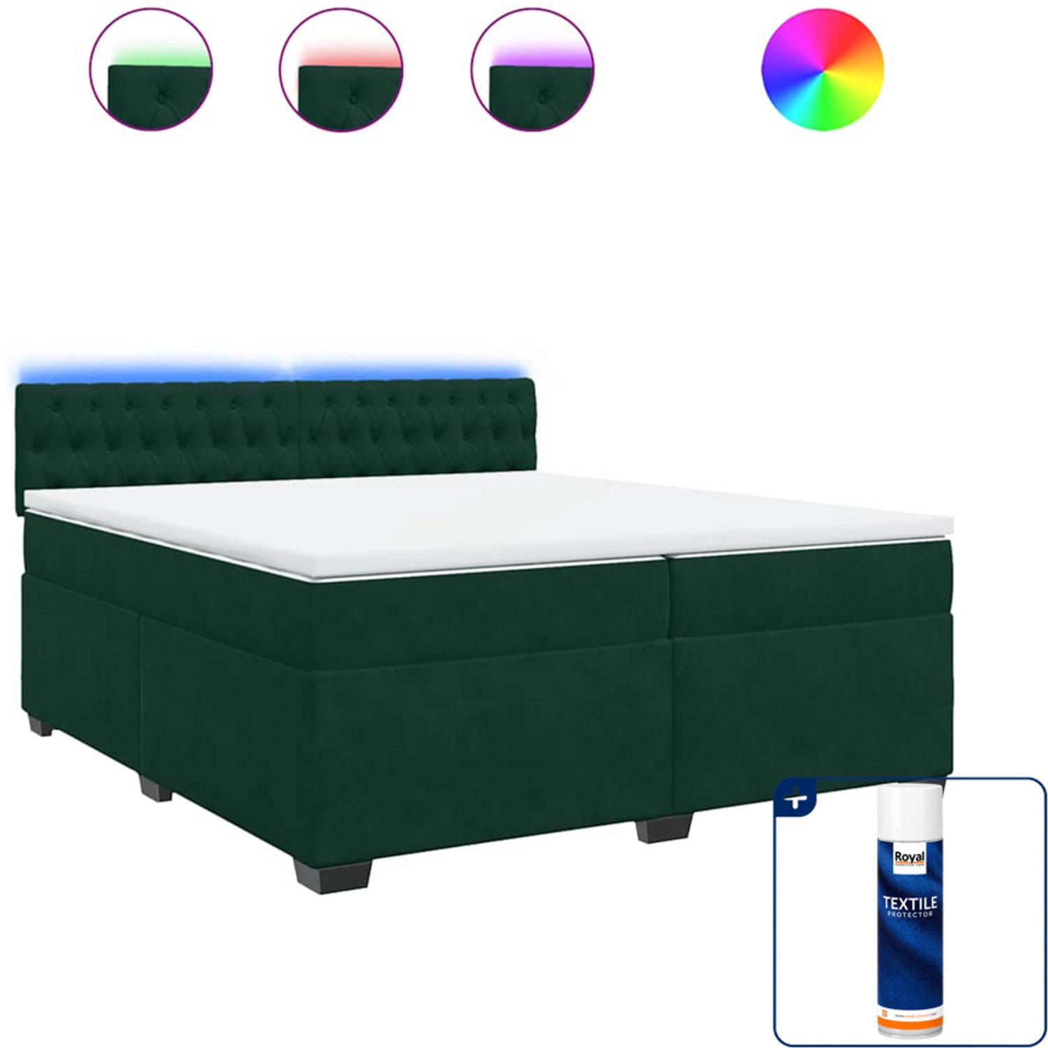 vidaXL Boxspring - Super kingsize - 200 x 200 cm - fluweel - donkergroen - Inclusief textielbeschermer 500 ml