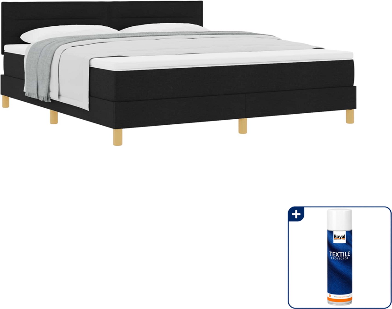 vidaXL Kingsize boxspringbed - 180 x 200 cm - zwart - Inclusief textielbeschermer 500 ml