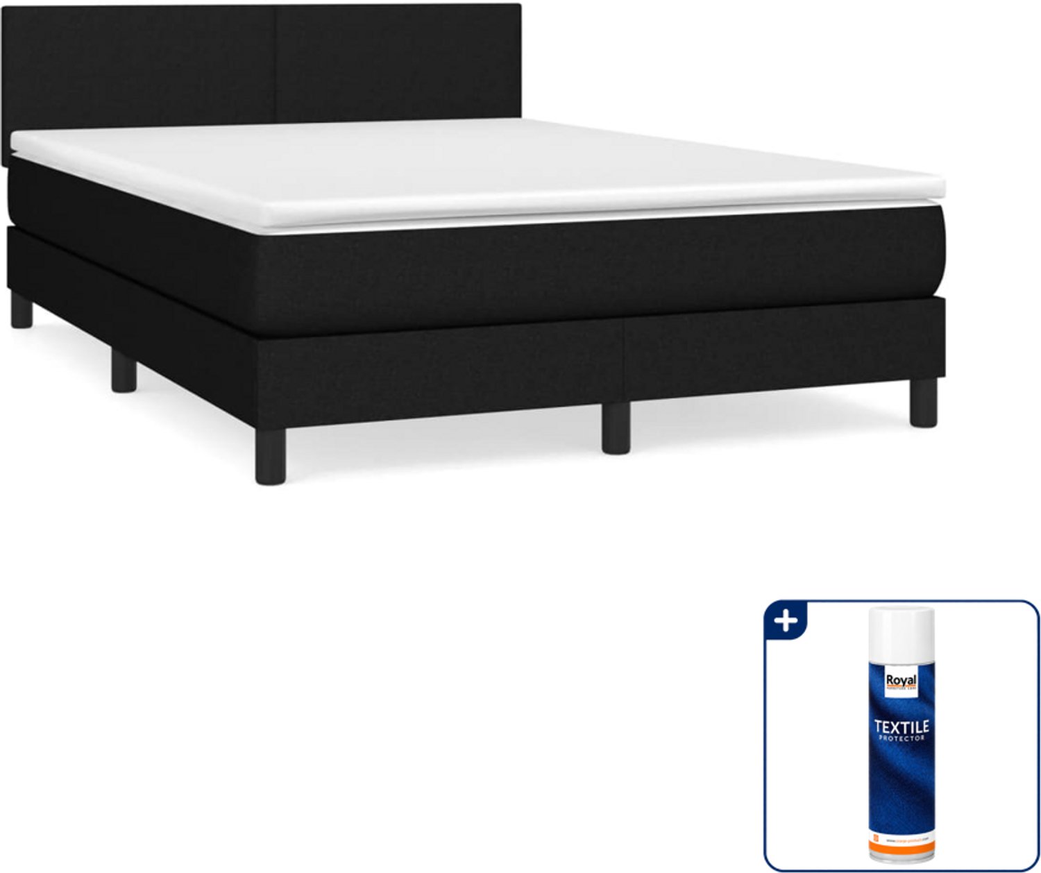 vidaXL boxspring met matras - 140 x 190 cm - stof - zwart - Inclusief textielbeschermer 500 ml
