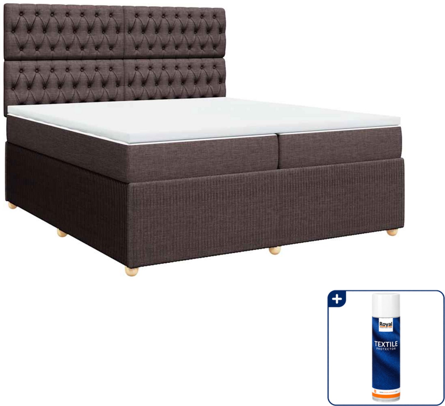 vidaXL Boxspring - Super kingsize - 200 x 200 cm - donkerbruin - Inclusief textielbeschermer 500 ml