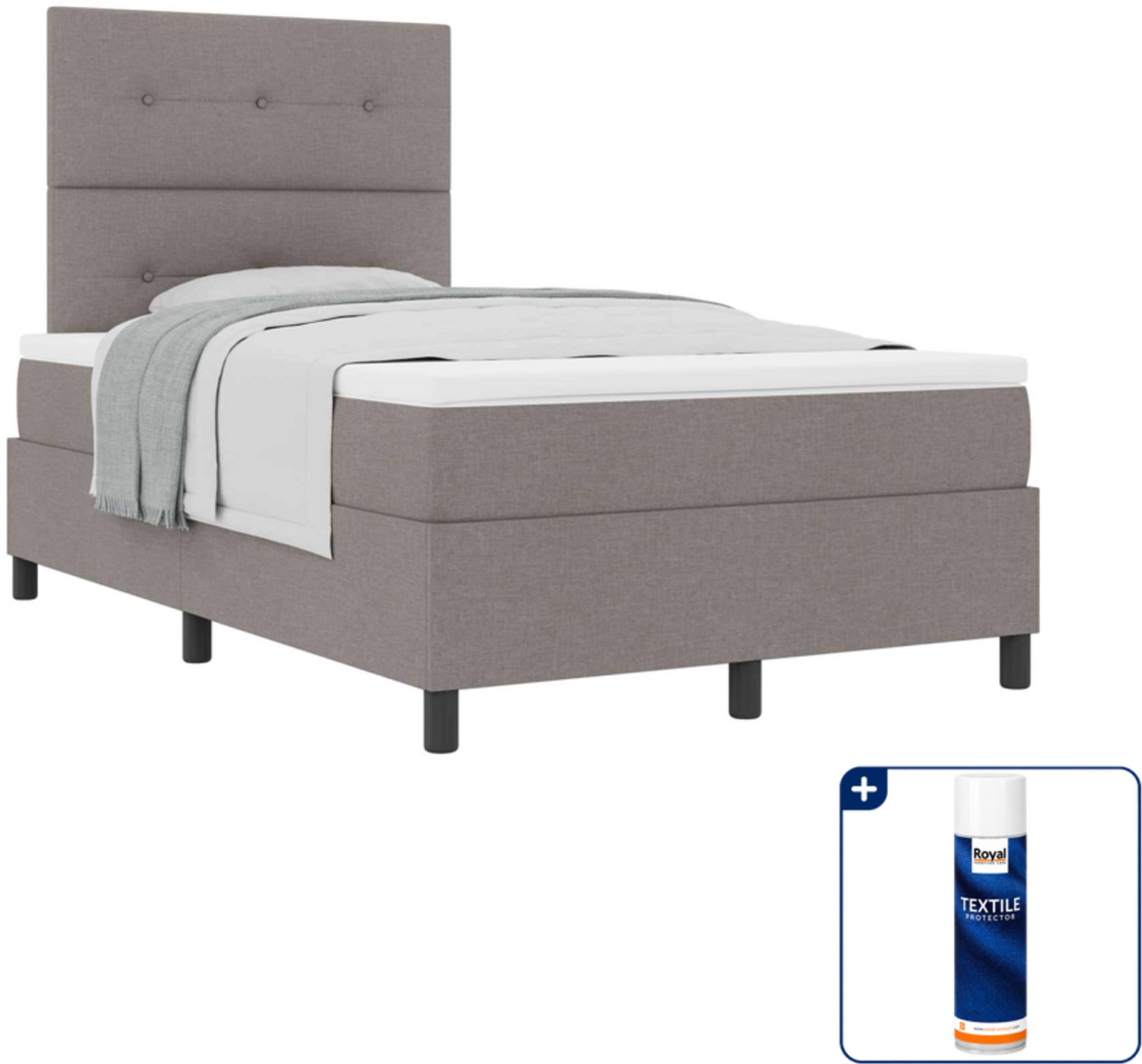 vidaXL boxspringbed - 120 x 200 cm - stof - taupe - Inclusief textielbeschermer 500 ml