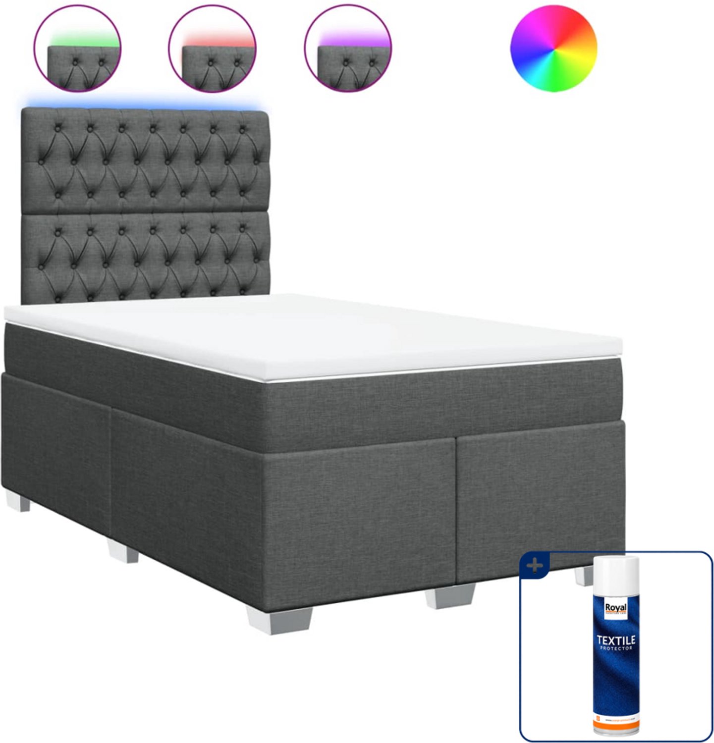 vidaXL Boxspring met matras en led - 120 x 200 cm - donkergrijs - Inclusief textielbeschermer 500 ml