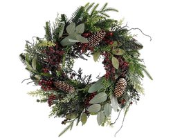 Mica Decorations Bodi Kerstkrans met Dennenappels - H11 x Ø40 cm - Bordeaux