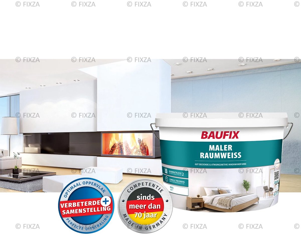 BAUFIX Witte Muurverf Binnen Mat 5L – Hoge Dekkracht – Voor Beton, Stucwerk en Plafond