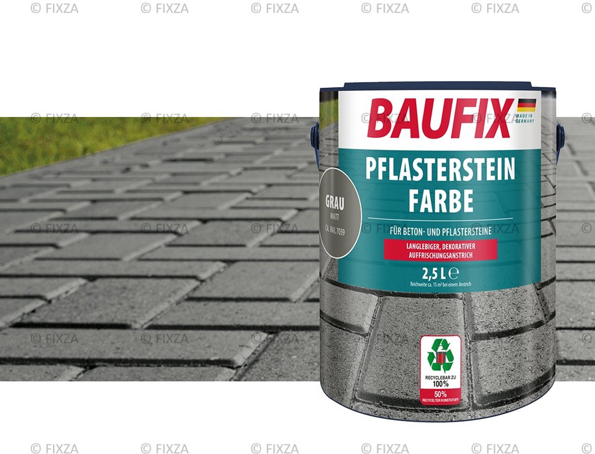 BAUFIX Bestrating Verf – Grijs – Mat 2,5L – Betonverf Buiten voor Tuintegels, Terras en Oprit – Slijtvaste Steenverf