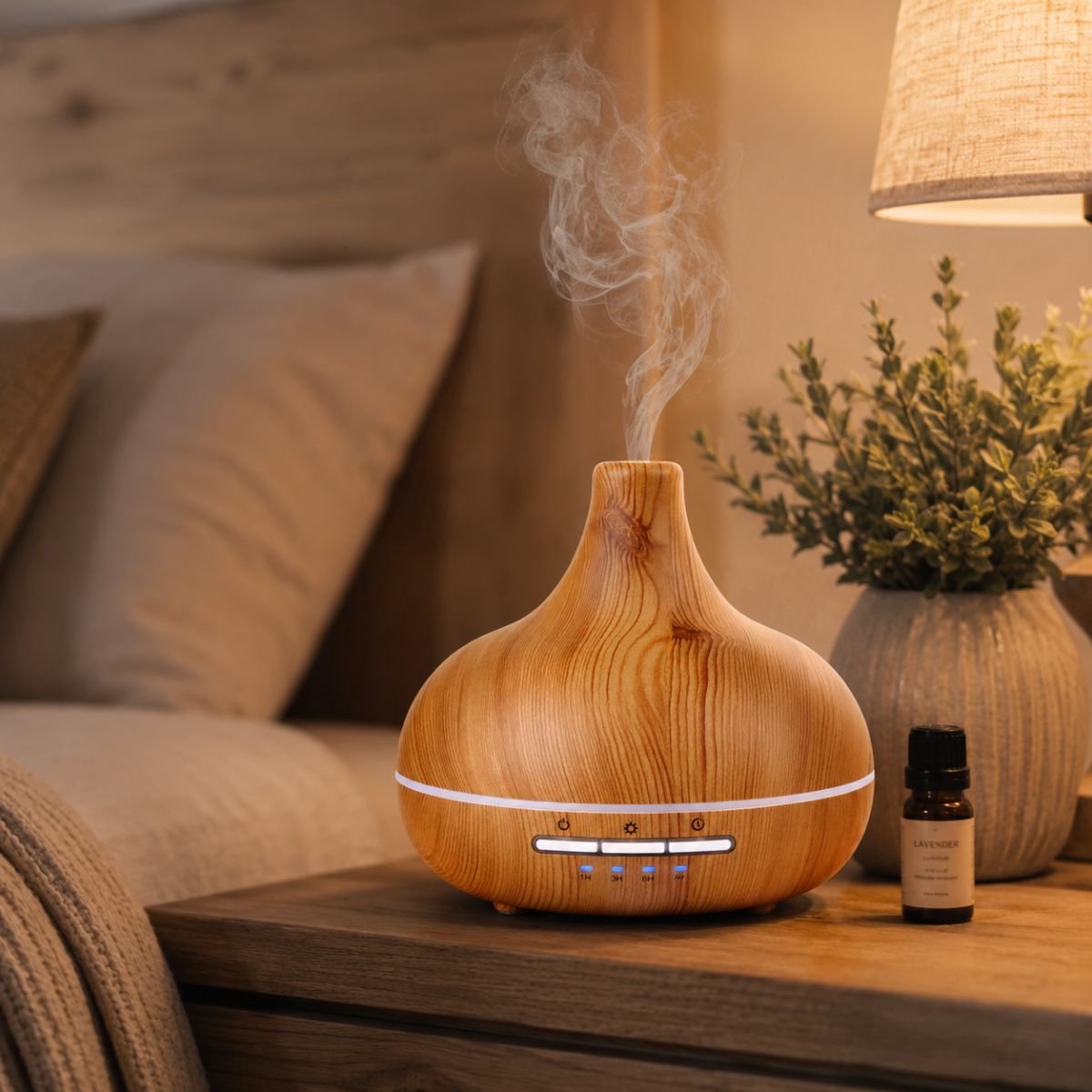 Grundig Aroma Diffuser Luchtbevochtiger 300ml- Elektrische Geurverspreider Met LED Verlichting en Timer - Aromatherapie Met Etherische Oliën - Geur Verspreider - Bamboe — cadeau in Wonen & Interieur - foto 6