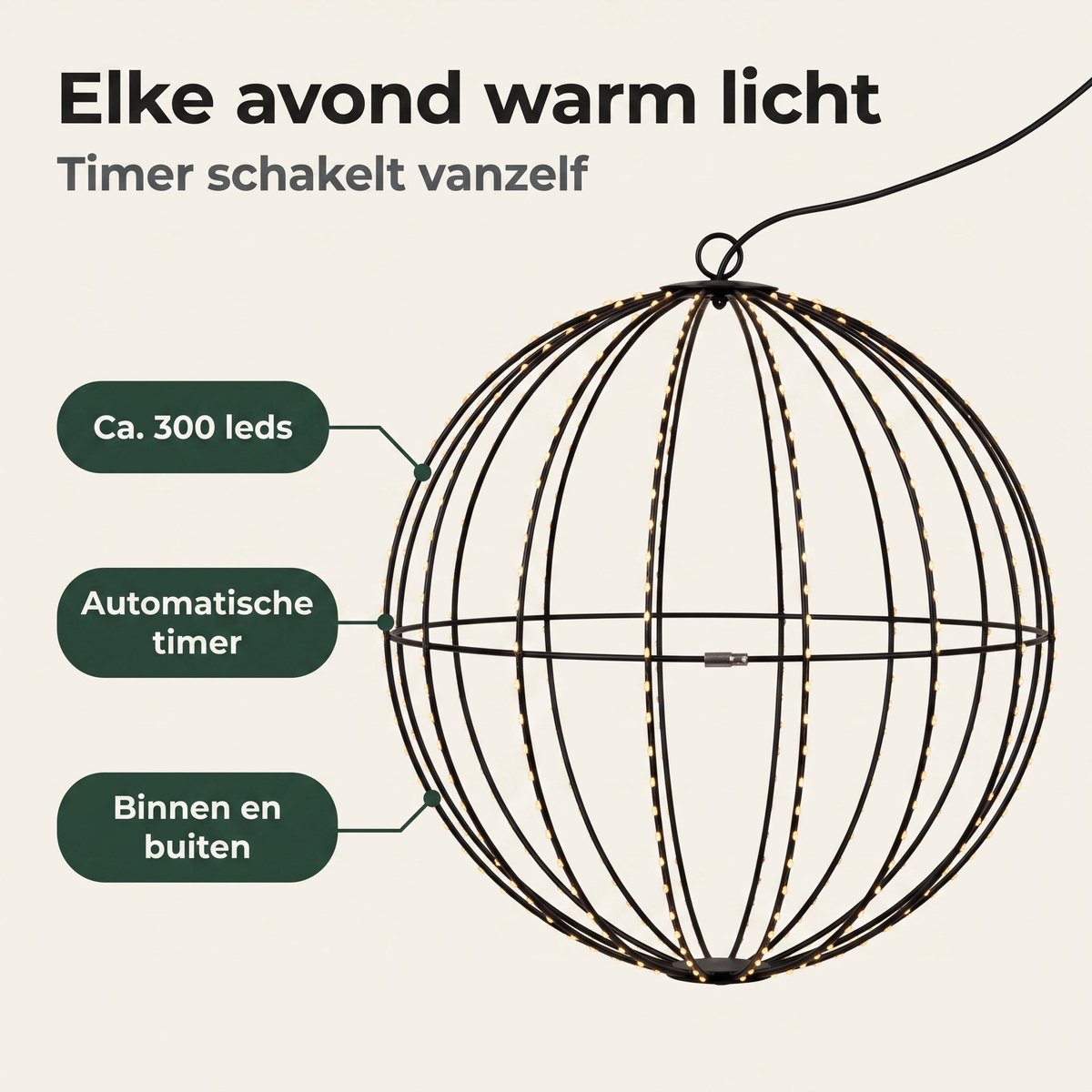 Lomera Verlichte Kerstbal - Kerstverlichting Buiten - Warm Wit Licht - Kerstfiguur Tuin - Kerstdecoratie - Tuinverlichting - Kerstlampjes met Timer - Hangende Verlichting - Sfeerverlichting - Lichtbol - Kerstversiering – foto 2