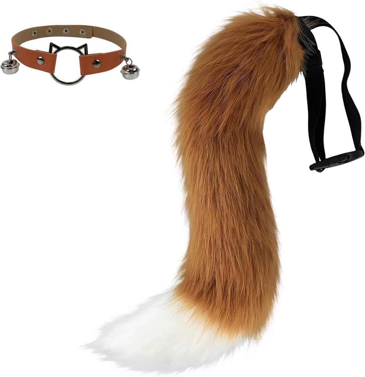 Supergrote Fluffy Fox Fur Tail en Kraag met Bel, Verstelbare Maat voor Cosplay en Feestkostuums