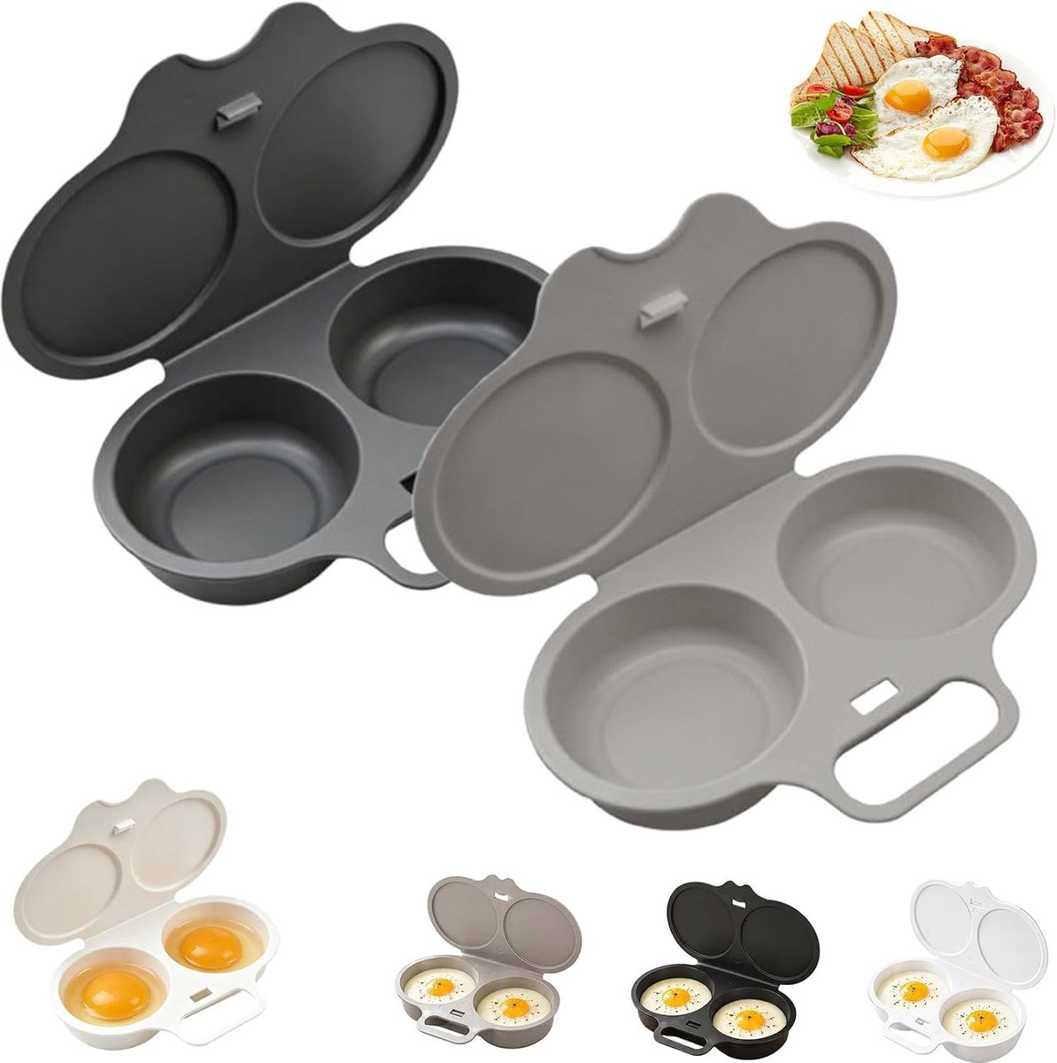 Ei Koker - Eierkoker Magnetron - 2 Stuks - Met Dubbele Holte - Met Deksel en Handvat - Snelle - Voedselveilig Pp-Plastic - Voor Het Koken van 2 Ei - Keuken Accessoire - Draagbare