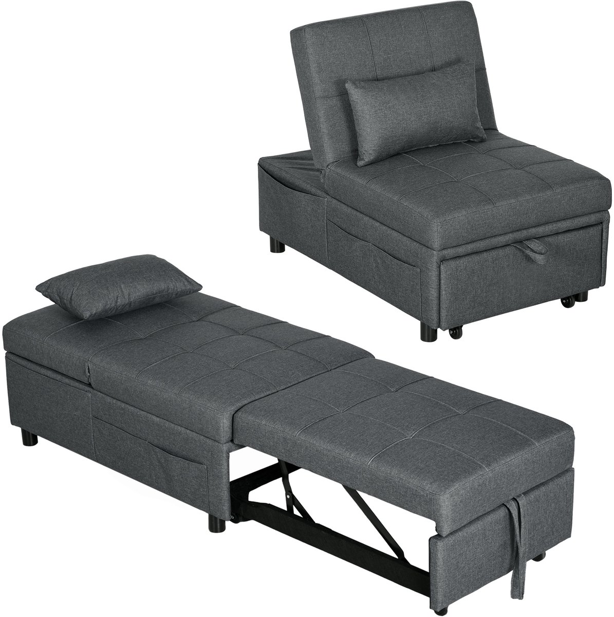 HOMCOM Stoelbeddengoed (100% polyester) - 65,5 x 104 x 81 cm - Grijs