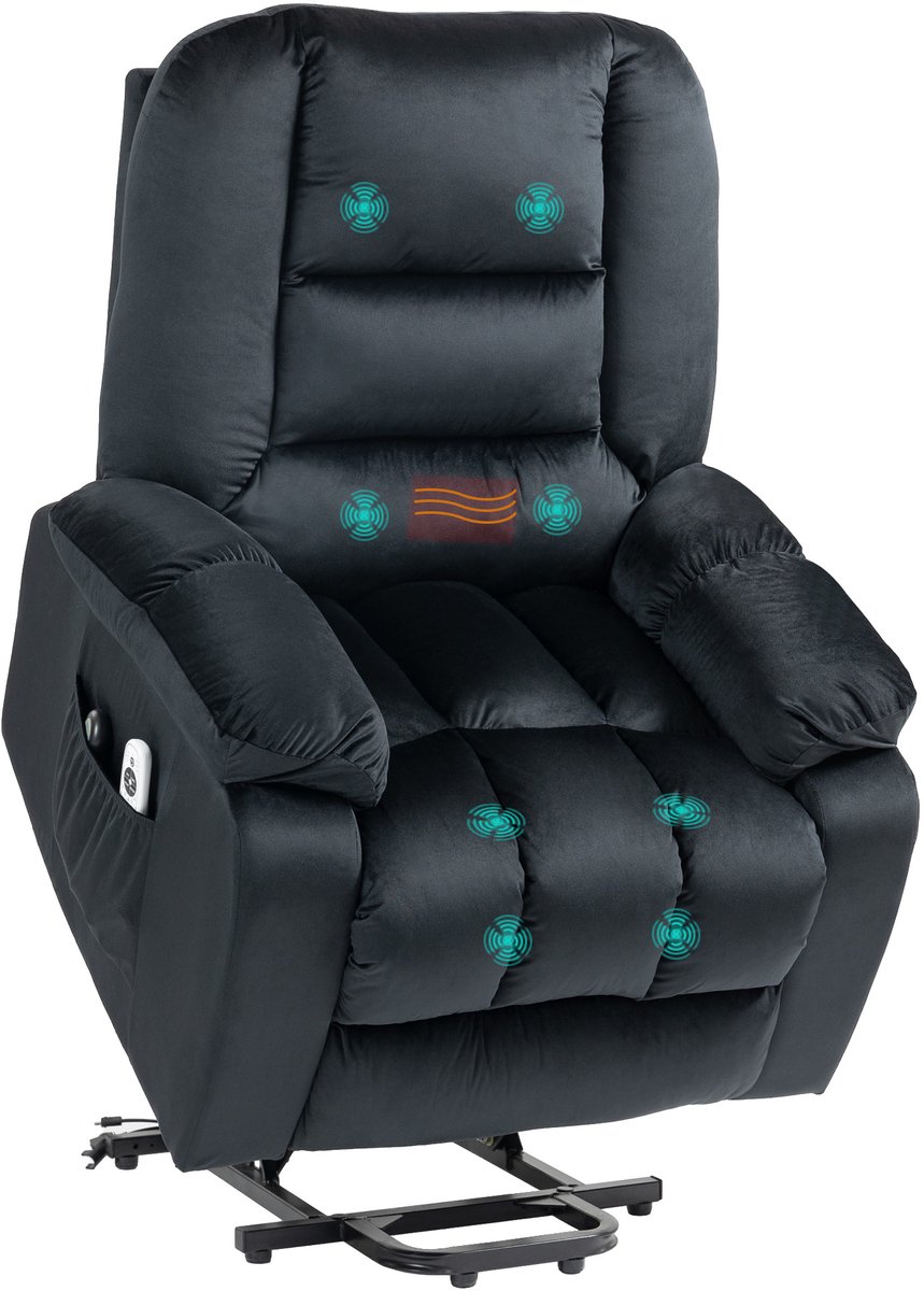 HOMCOM Multifunctionele elektrische relaxfauteuil - Kunstfluweelstof - 85x94x107cm - Zwart
